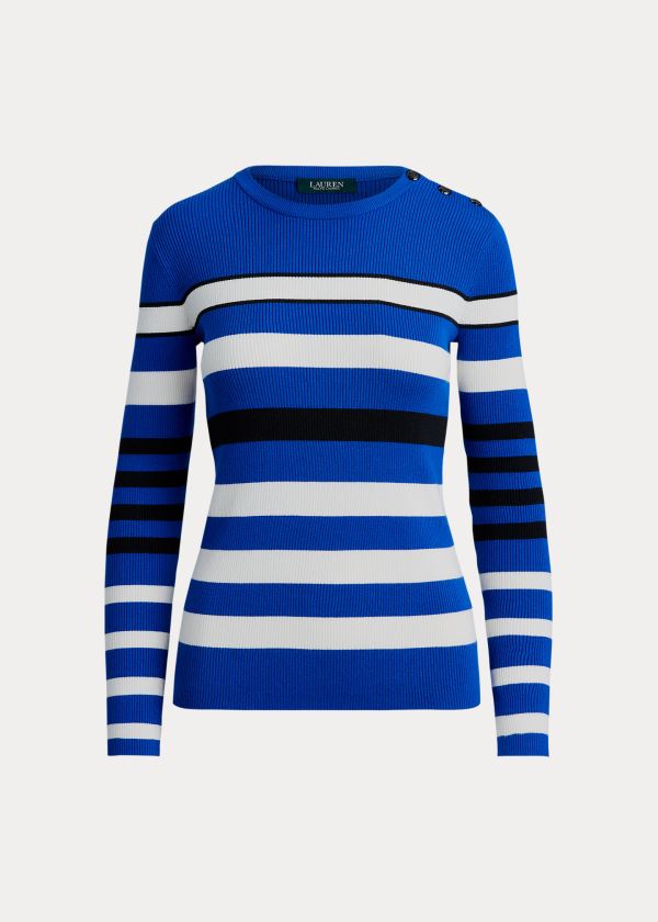 Ralph Lauren Ribbed Bavlněné-Blend Svetrové Blankyt Krém Černé | sD3RNM4X