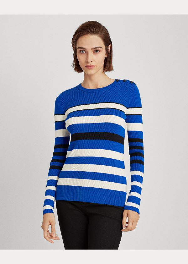 Ralph Lauren Ribbed Bavlněné-Blend Svetrové Blankyt Krém Černé | sD3RNM4X