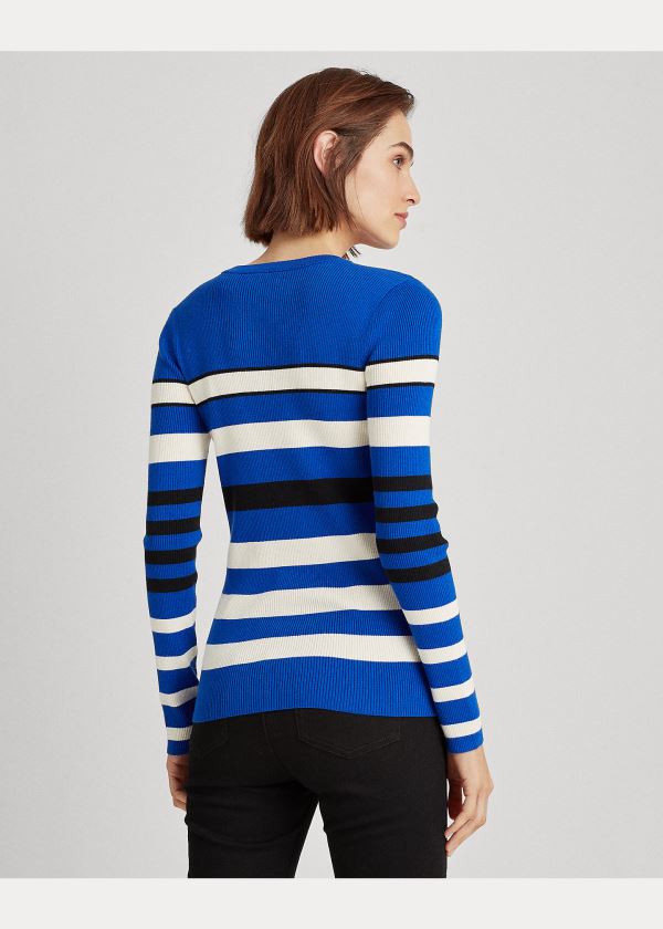 Ralph Lauren Ribbed Bavlněné-Blend Svetrové Blankyt Krém Černé | sD3RNM4X