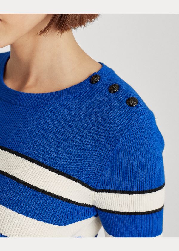 Ralph Lauren Ribbed Bavlněné-Blend Svetrové Blankyt Krém Černé | sD3RNM4X