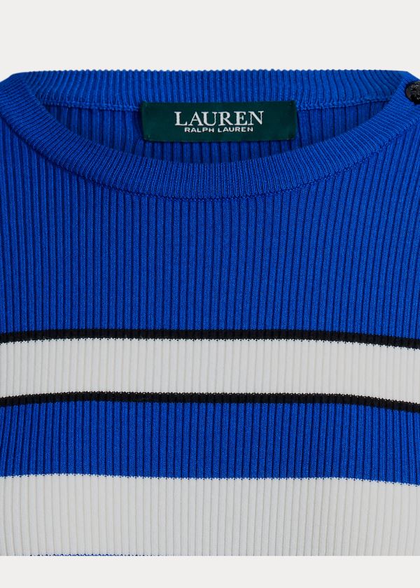 Ralph Lauren Ribbed Bavlněné-Blend Svetrové Blankyt Krém Černé | sD3RNM4X