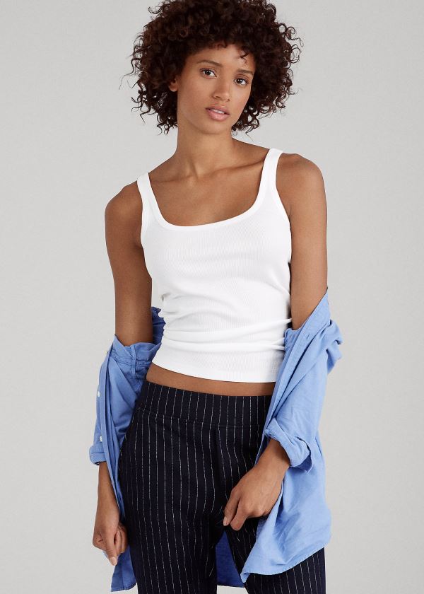 Ralph Lauren Ribbed Bavlněné Tank Top Bílé | jExegytL