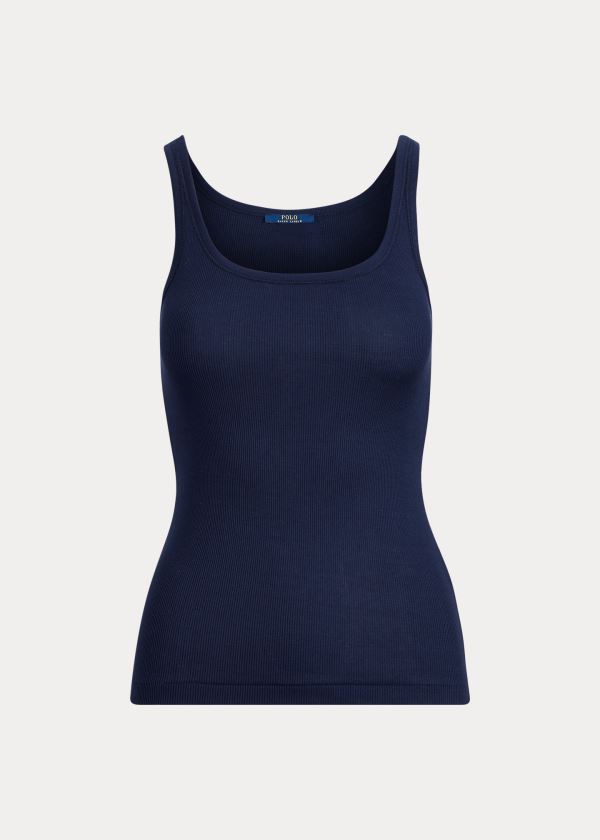 Ralph Lauren Ribbed Bavlněné Tank Top Tmavě Blankyt | OMYPwkOV