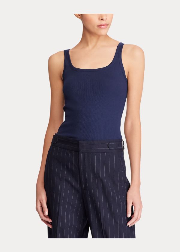 Ralph Lauren Ribbed Bavlněné Tank Top Tmavě Blankyt | OMYPwkOV