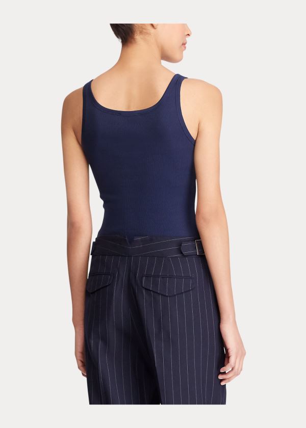 Ralph Lauren Ribbed Bavlněné Tank Top Tmavě Blankyt | OMYPwkOV