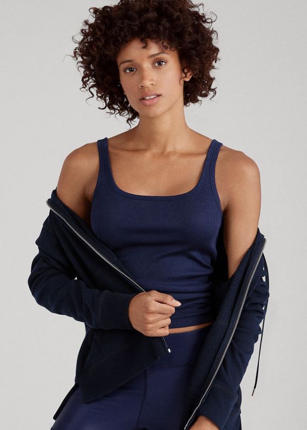 Ralph Lauren Ribbed Bavlněné Tank Top Tmavě Blankyt | OMYPwkOV