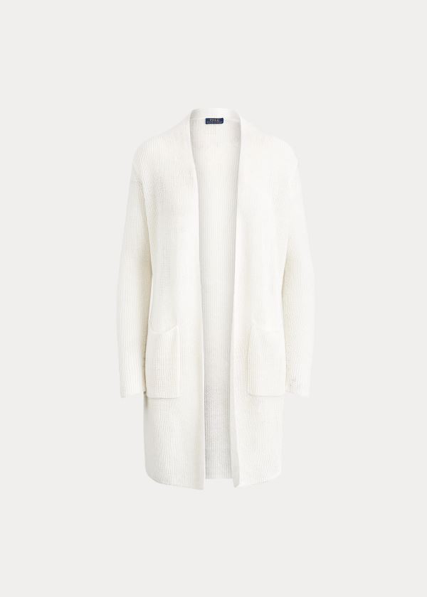 Ralph Lauren Ribbed Linen Cardigan Bílé | frcCIxsu