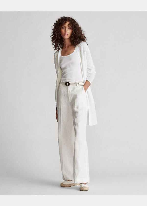 Ralph Lauren Ribbed Linen Cardigan Bílé | frcCIxsu