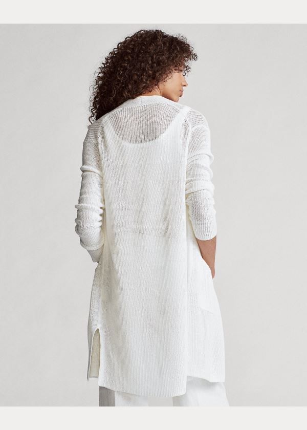 Ralph Lauren Ribbed Linen Cardigan Bílé | frcCIxsu