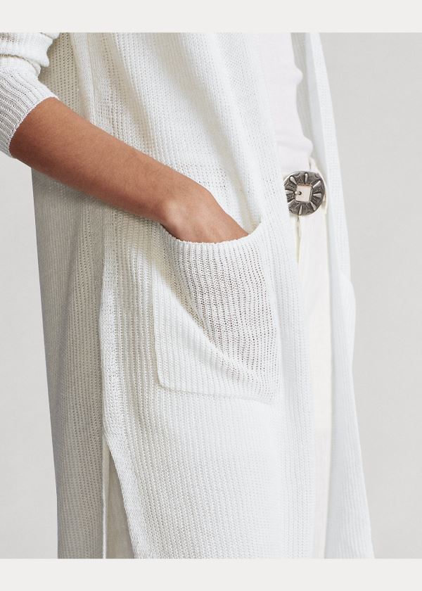 Ralph Lauren Ribbed Linen Cardigan Bílé | frcCIxsu
