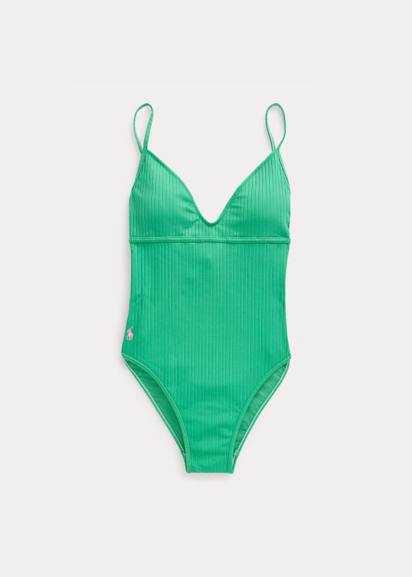 Ralph Lauren Ribbed One-Piece Swimsuit Zelene | Lr1WvNNy