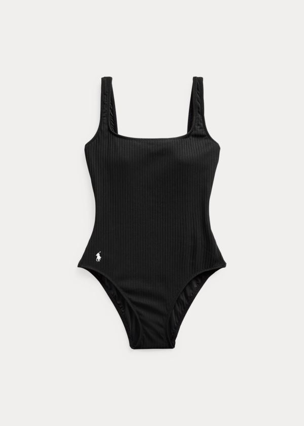 Ralph Lauren Ribbed Scoopback One-Piece Černé | NhFDBMhw