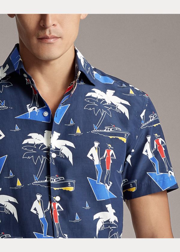 Ralph Lauren Riviera-Print Shirt Tmavě Blankyt | RXKQMWqo