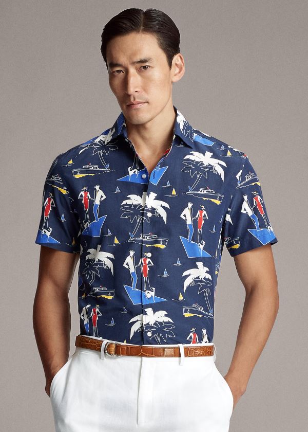Ralph Lauren Riviera-Print Shirt Tmavě Blankyt | RXKQMWqo