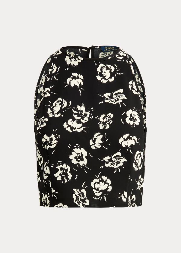 Ralph Lauren Rose-Print Satin Halter Top Černé Bílé | zKX3DM1O