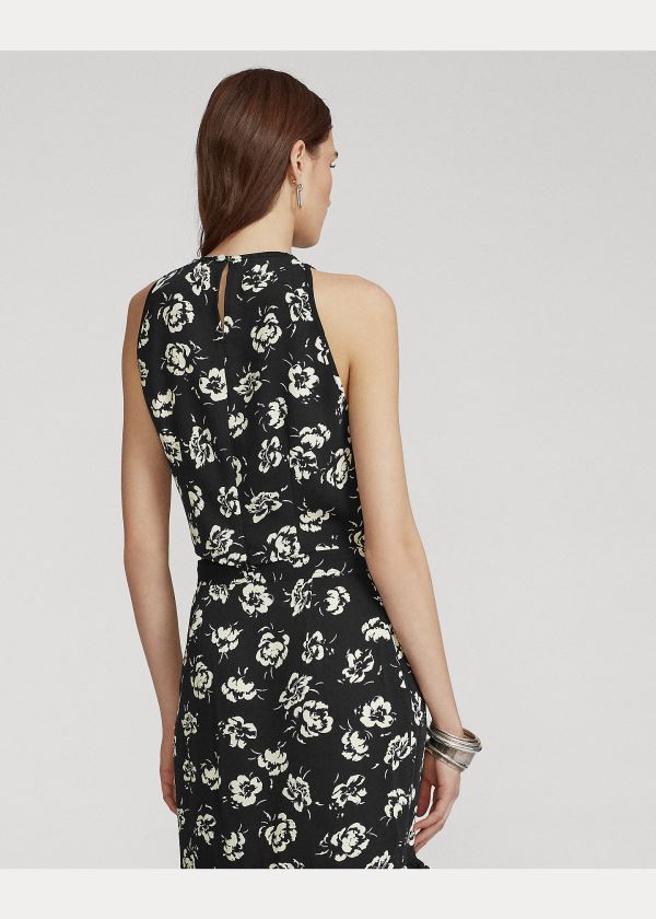 Ralph Lauren Rose-Print Satin Halter Top Černé Bílé | zKX3DM1O