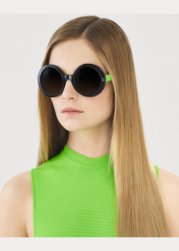 Ralph Lauren Round Sunglasses Černé Zelene | YkgLz677