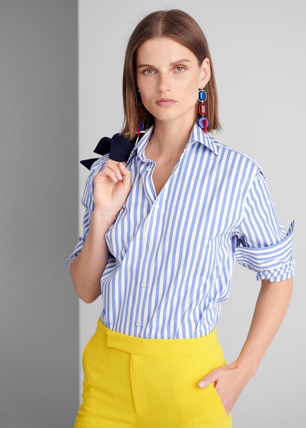 Ralph Lauren Rowland Boyfriend Shirt Světle Blankyt Bílé | 48XGo2Qq