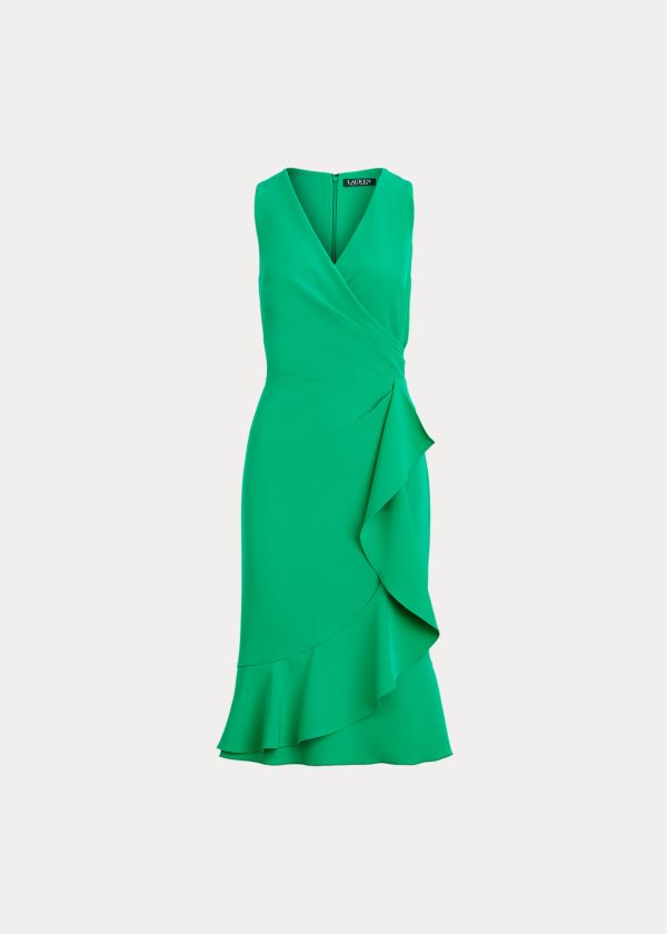 Ralph Lauren Ruffle-Trim Crepe Šaty Zelene | I59Bt9rF