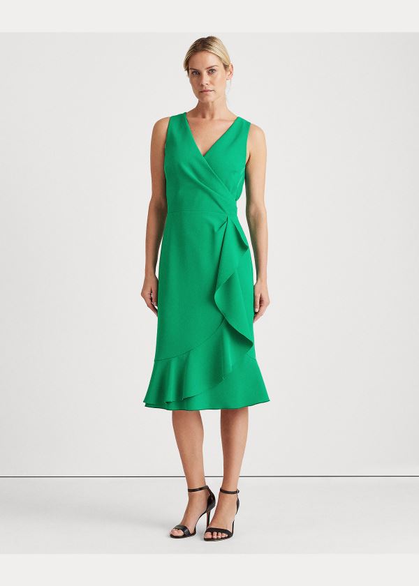 Ralph Lauren Ruffle-Trim Crepe Šaty Zelene | I59Bt9rF