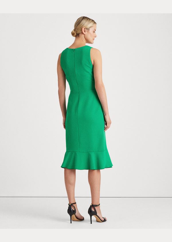 Ralph Lauren Ruffle-Trim Crepe Šaty Zelene | I59Bt9rF