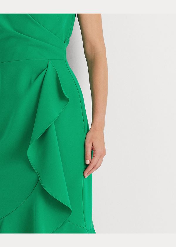 Ralph Lauren Ruffle-Trim Crepe Šaty Zelene | I59Bt9rF