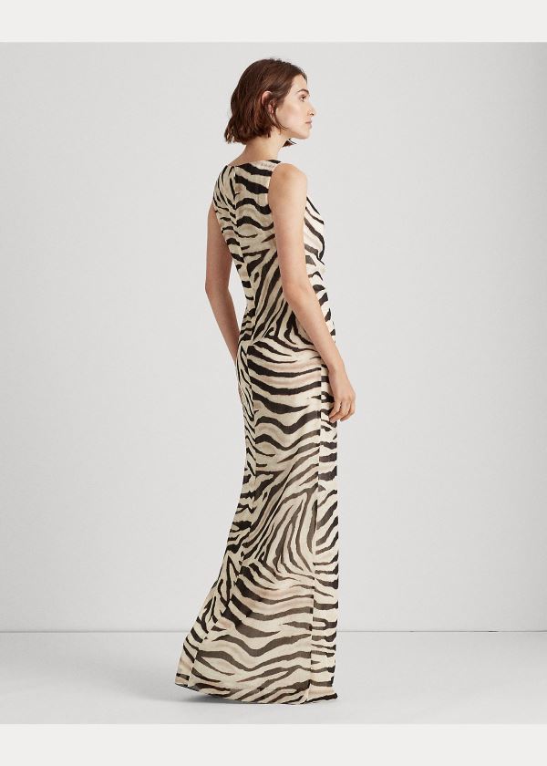 Ralph Lauren Ruffle-Trim Georgette Gown Krém Hnědé Viacfarebný | QJ1ugk32
