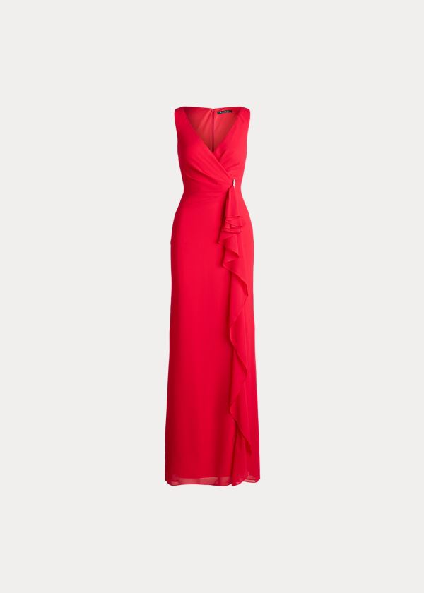 Ralph Lauren Ruffle-Trim Georgette Gown Červené | rinAtq31