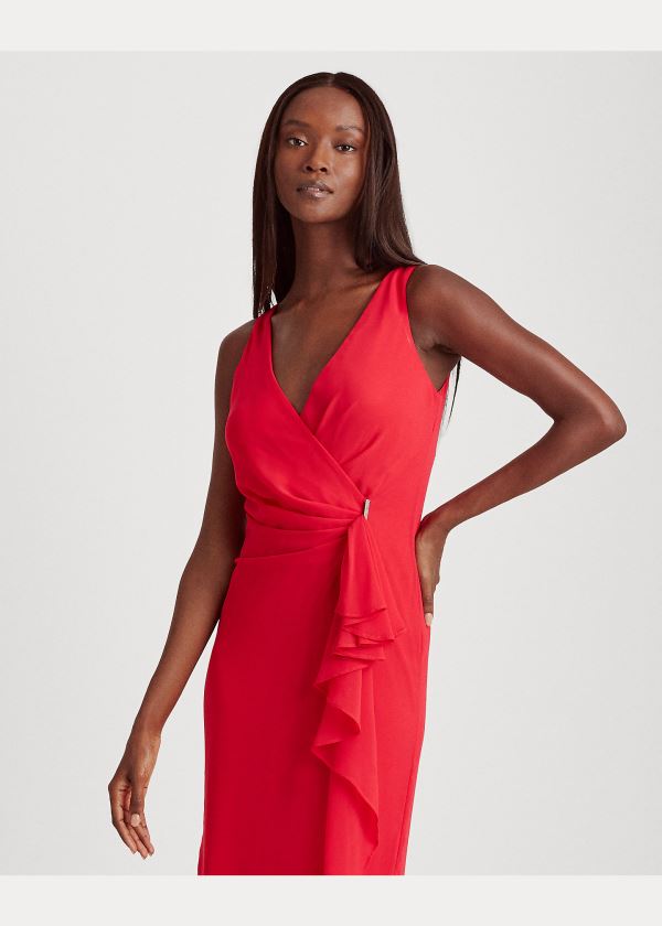 Ralph Lauren Ruffle-Trim Georgette Gown Červené | rinAtq31