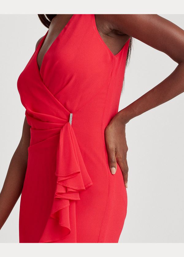 Ralph Lauren Ruffle-Trim Georgette Gown Červené | rinAtq31