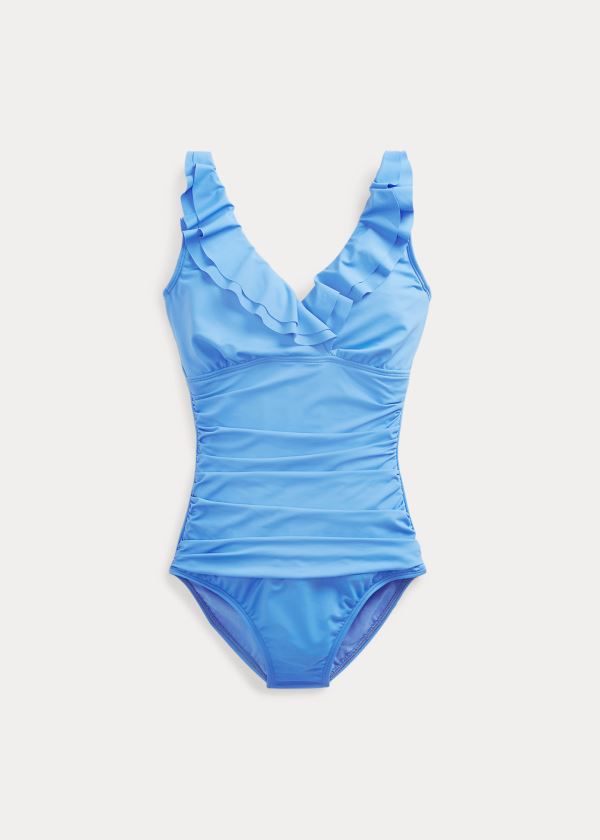 Ralph Lauren Ruffle-Trim Surplice One-Piece Světle Blankyt | z9K5MR2F