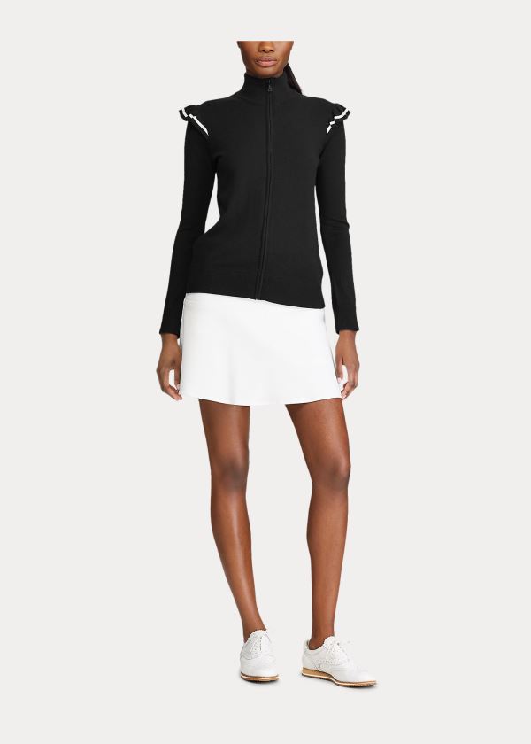 Ralph Lauren Ruffle-Trim Zip Golfové Svetrové Černé | AsaqriLe