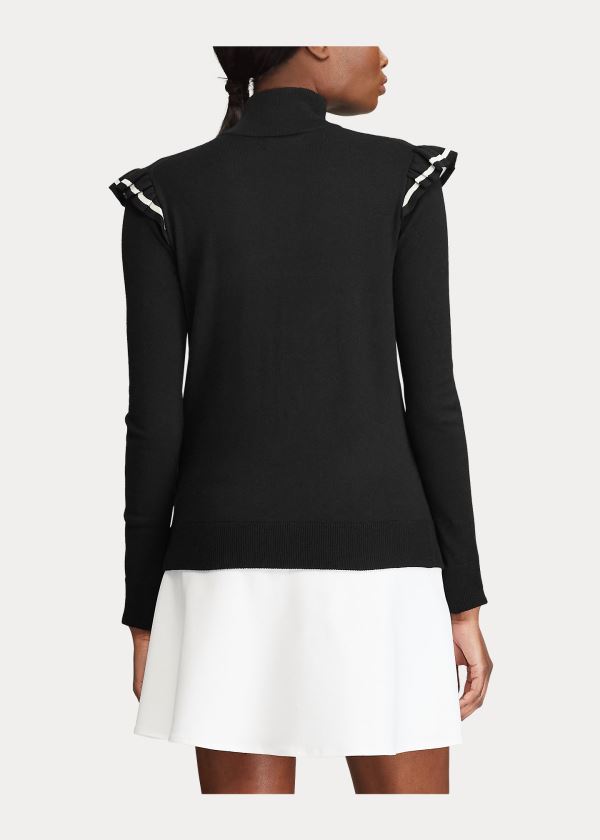 Ralph Lauren Ruffle-Trim Zip Golfové Svetrové Černé | AsaqriLe