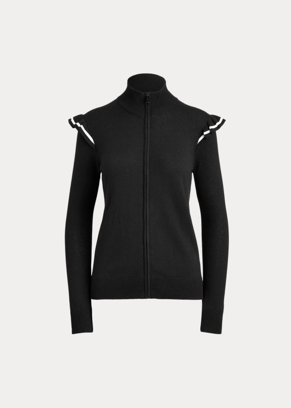 Ralph Lauren Ruffle-Trim Zip Golfové Svetrové Černé | AsaqriLe