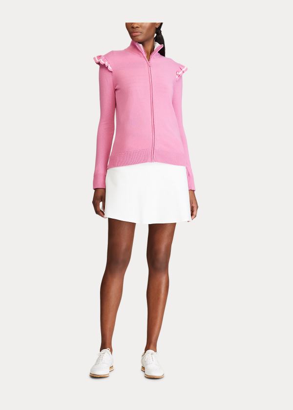 Ralph Lauren Ruffle-Trim Zip Golfové Svetrové Růžové | YNXqs3mT