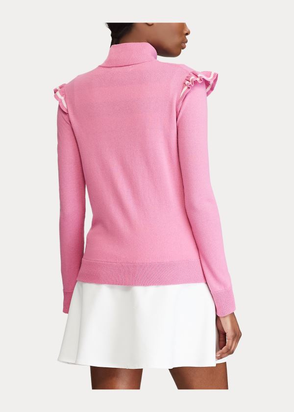 Ralph Lauren Ruffle-Trim Zip Golfové Svetrové Růžové | YNXqs3mT