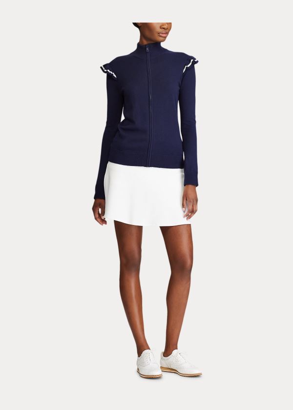 Ralph Lauren Ruffle-Trim Zip Golfové Svetrové Tmavě Blankyt | sda2ROcW