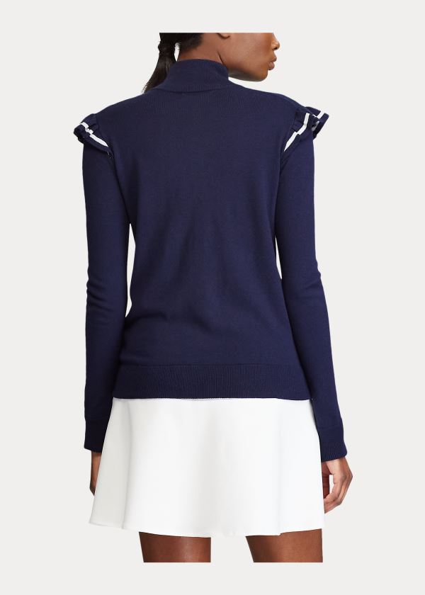 Ralph Lauren Ruffle-Trim Zip Golfové Svetrové Tmavě Blankyt | sda2ROcW