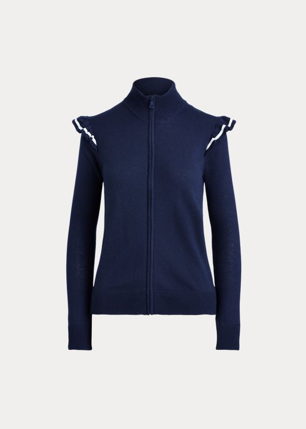 Ralph Lauren Ruffle-Trim Zip Golfové Svetrové Tmavě Blankyt | sda2ROcW