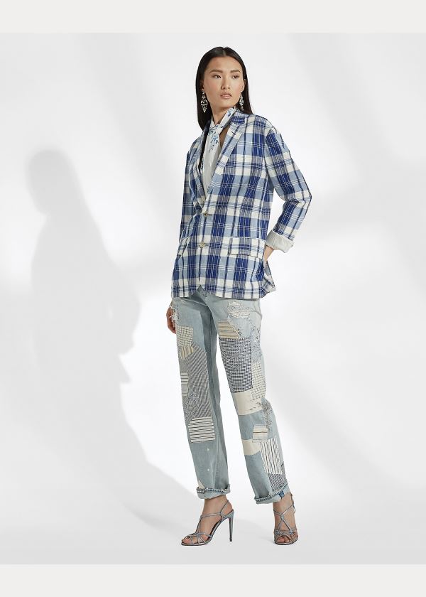 Ralph Lauren Ruthie Bavlněné Madras Jacket Indigo Krém | DeNu9xxU