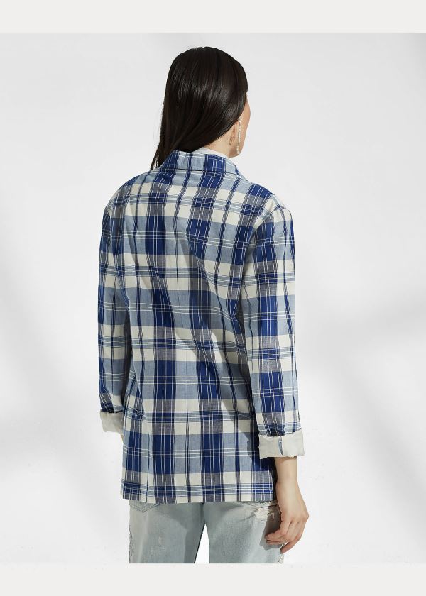 Ralph Lauren Ruthie Bavlněné Madras Jacket Indigo Krém | DeNu9xxU