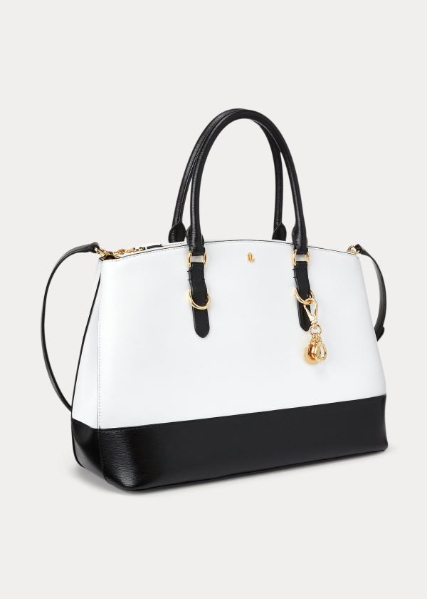 Ralph Lauren Saffiano Large Læder Satchel Bílé Černé | LQER9VTw