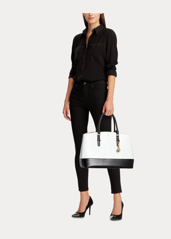 Ralph Lauren Saffiano Large Læder Satchel Bílé Černé | LQER9VTw
