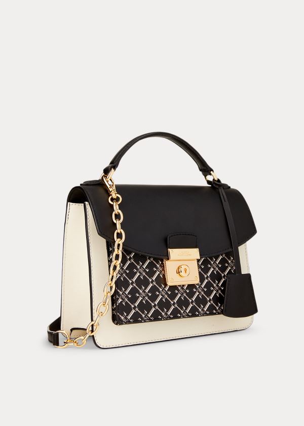 Ralph Lauren Saffiano Læder Satchel Černé Krém | CBxEDGv8