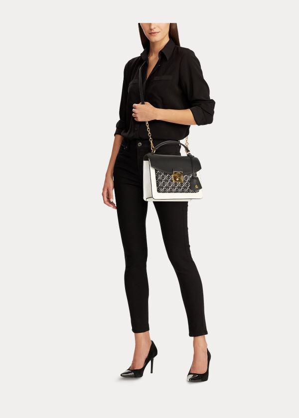 Ralph Lauren Saffiano Læder Satchel Černé Krém | CBxEDGv8