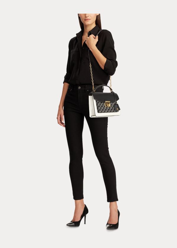 Ralph Lauren Saffiano Læder Satchel Černé Krém | CBxEDGv8