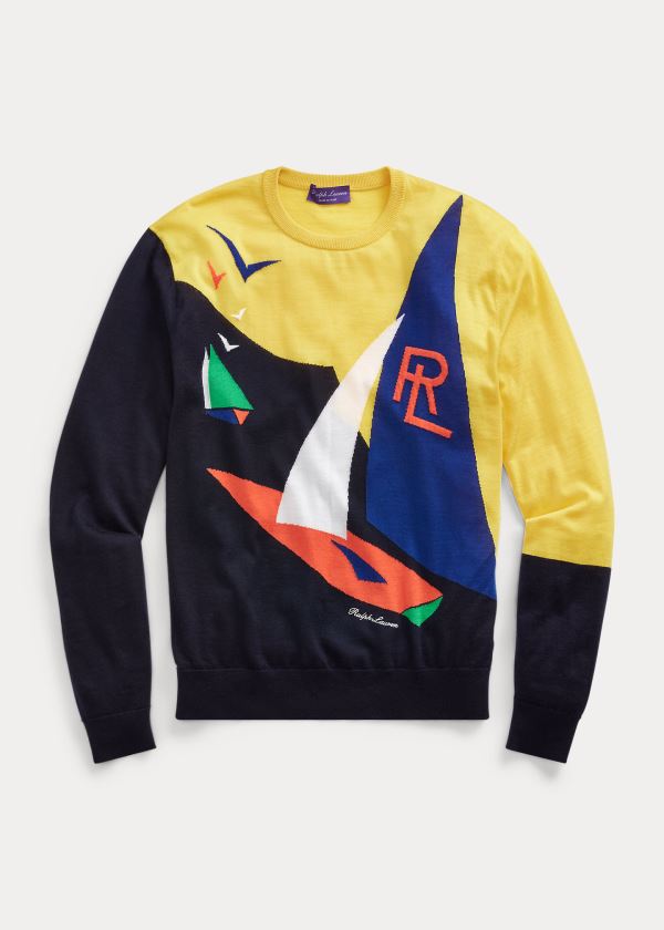 Ralph Lauren Sailboat Cashmere Svetrové Tmavě Blankyt Viacfarebný | UGp80qVi