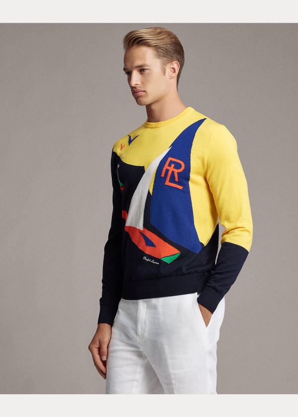 Ralph Lauren Sailboat Cashmere Svetrové Tmavě Blankyt Viacfarebný | UGp80qVi