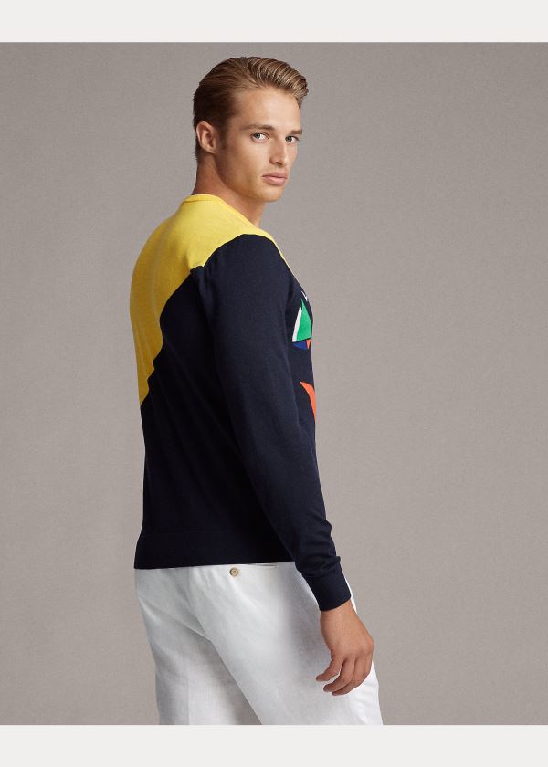 Ralph Lauren Sailboat Cashmere Svetrové Tmavě Blankyt Viacfarebný | UGp80qVi