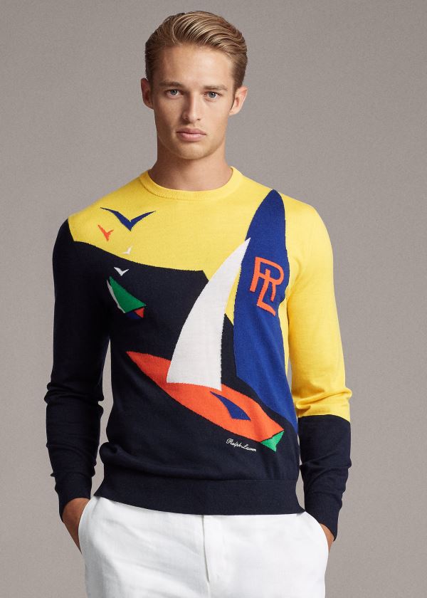 Ralph Lauren Sailboat Cashmere Svetrové Tmavě Blankyt Viacfarebný | UGp80qVi